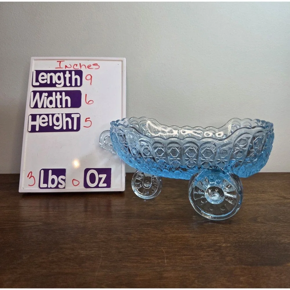 Vintage‎ McKee Glass Daisy and Button Aqua  Blue Baby Carriage or Coach Bowl